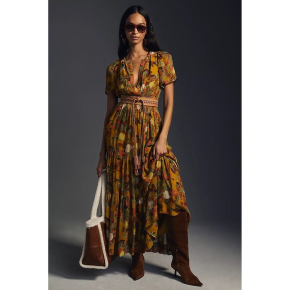 Anthropologie Dresses & Skirts - Anthropologie Womens Somerset Botanical Fruit Print Tiered Maxi Dress Size XS